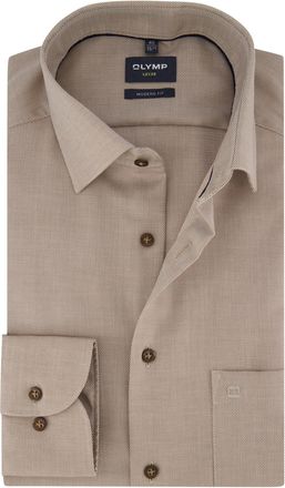 Olymp bruin overhemd Olymp semi-wide collar 100% katoen normale fit