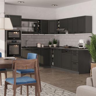 Vicco Cocina Esquinera R-line, Antracita Casa De Campo/antracita, 237 X 60 Cm Sin Encimera