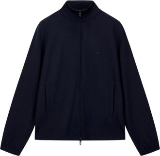 Emporio Armani Hoodies & sweatvesten, Heren, Blauw, M, Full-zip Jersey Piquet Sweatshirt
