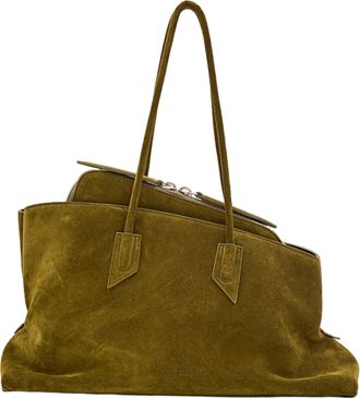 The Attico Medium Olive Green Suede Leather Shoulder Bag with Tubular Handles