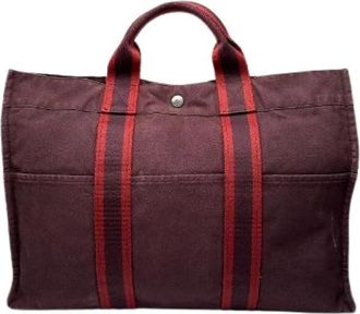 Herm&egrave;s Pre-owned Cotton Tote Bag - Dames - Vintage Shopper - Paars - ONE Size - Katoen - Vintage