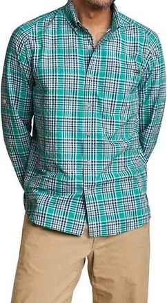 Eddie Bauer Classic Long Sleeve Pack It Tech Shirt In Aqua Blue Plaid