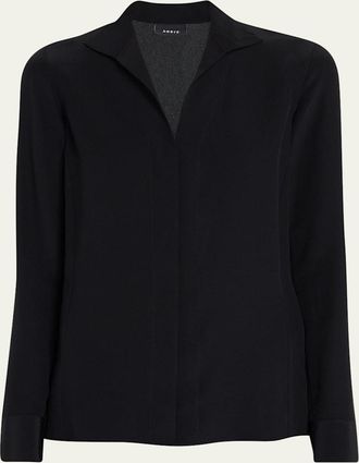 Akris Split-Neck Silk Button-Front Blouse