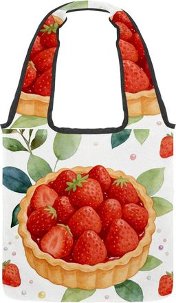Generic Strawberry Blush Cake Reversible Canvas Shoulder Tote - Double-Sided Print, 12oz Cotton, 27cm Drop, Fold-Flat Bag for Travel, Shopping, Street Outings
