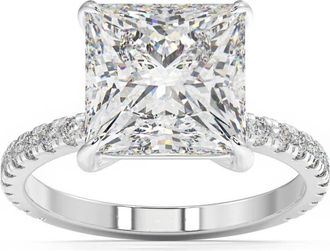Pompeii3 4 1/2 Ct Princess Cut Diamond Engagement Ring Lab Grown in White or Yellow Gold