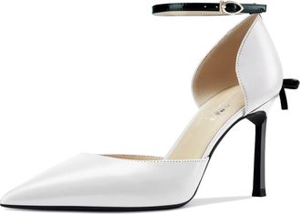 Castamere Women Stiletto High Heel Pointed Toe Pumps Court Shoe Ankle Strap Two-Piece Bow-Knot Dress 8.5 CM Heels White 8 UK