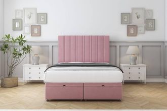 Comfort Beds Lorenzo Plush Ottoman Bed Base-26 Strutted Headboard in Pink | Size: Small Single