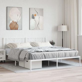 Berkfield Home Metal Bed Frame with Headboard White 193x203 cm