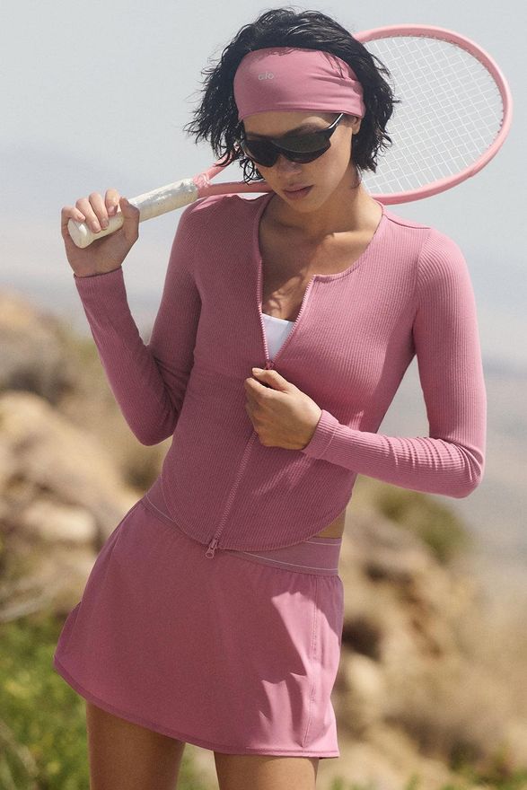 | Ribbed Stardust Long Sleeve Top in Pink Wild Rose, Size: 2XS