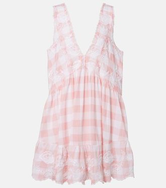 Juliet Dunn Broderie anglaise checked cotton poplin minidress