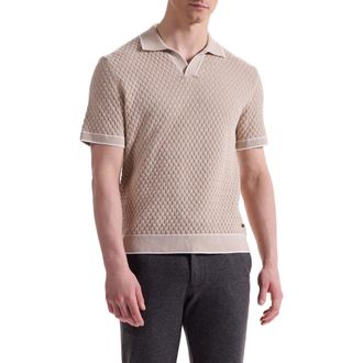 Bugatchi Johnny Collar Basket Stitch Cotton Blend Polo Sweater in Sand at Nordstrom Rack, Size X-Large
