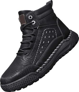 Generic Mens Wide Shoes, High Top Leather Snow Boots Fashion Casual Flat Bottom Trainers Comfortable Handmade Trainer Breathable Wide Fit Walking Footwear Sof