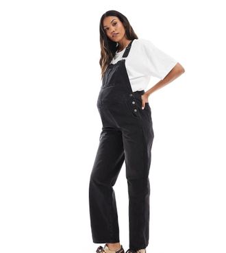 Asos Maternity ASOS DESIGN Maternity - Salopette di jeans nero d&eacute;lav&eacute;
