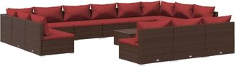 vidaXL Set De Muebles De Jard&iacute;n 14 Pzas Y Cojines Rat&aacute;n Pe Marr&oacute;n Vidaxl