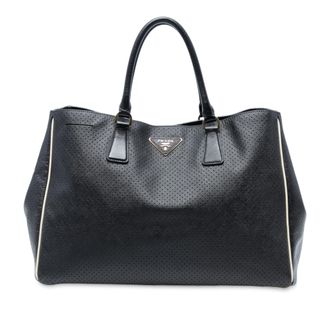 Prada Pre-owned Womens Large Perforated Saffiano Lux Galleria Tote - Black Leather - One Size