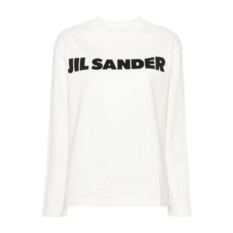 Jil Sander Tops, Dames, Wit, S, Katoen, Logo Print Wit Katoenen T-shirt