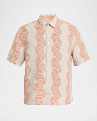 Frescobol Carioca Mens Castro Linen Cabana Stripe Short-Sleeve Shirt