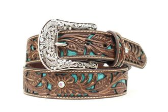 Ariat Womens Underlay Cutout Leather Western Belt In Brown/turquoise
