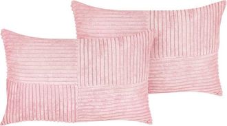 Beliani Conjunto De 2 Cojines De Pana Rosa 50 X 30 Cm Patr&oacute;n A Rayas Moderno Millet