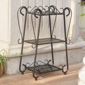 International Caravan Inc Santa Fe Iron Nailhead 3-Tier Plant/Utility Shelf