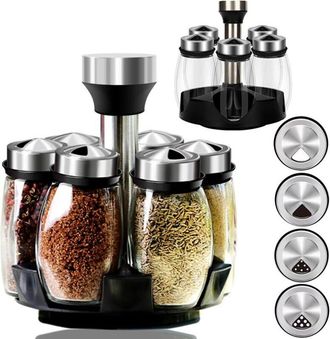 OEM Pots &Agrave; &Eacute;pices - Verre Borosilicat&eacute; - Couvercle Rotatif &Eacute;tanche - Support 360&deg; - Lot De 6
