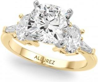 Allurez Cushion Cut Moissanite & Lab Grown Diamond Engagement Ring 14K Yellow Gold (4.18ct)