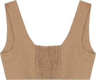 Le Kasha Jirja Cropped Tank Top - Dames - Tops zonder mouwen - Beige - XS - Linnen - Tops