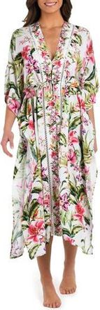 La Blanca Polynesian Tie Front Cover-Up in White Multi at Nordstrom Rack, Size Large/x-Large