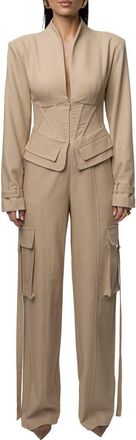 JLUXLABEL Day Off Cargo Jumpsuit in Stone at Nordstrom, Size X-Small