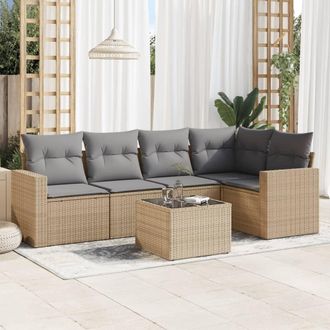 vidaXL Vidaxl - Juego De Sof&aacute;s Jard&iacute;n Con Cojines 6 Pzas Rat&aacute;n Sint&eacute;tico Beige