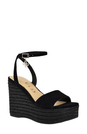 Guess Everly Platform Wedge Sandal in Black at Nordstrom, Size 9.5