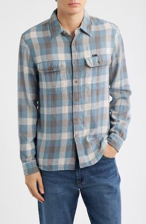 AG - Adriano Goldschmied Curtis Check Linen & Cotton Button-Up Work Shirt in Blue Multi at Nordstrom, Size Xx-Large