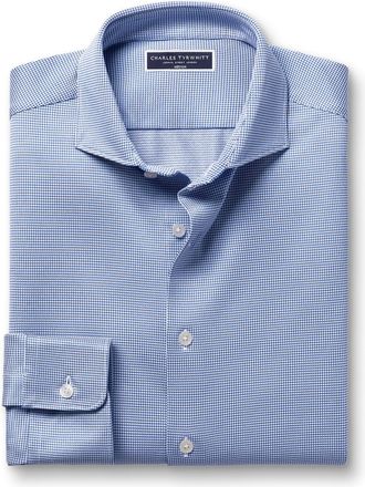 CHARLES TYRWHITT Performance Stretch Synthetic Shirt - Royal Blue & White Size Large by Charles Tyrwhitt