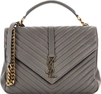 Saint Laurent Classic Monogram College Bag Matelasse Chevron Leather Large shoulder bag - Grijs