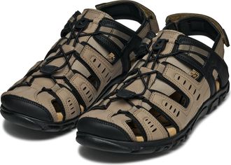 Geox Sandale GEOX UOMO SANDAL STRADA C, Herren, Gr. 40, schwarz (helltaupe, schwarz), Lederimitat, Textil, Schuhe Sandale, Sommerschuh, Klettschuh, Outdoor