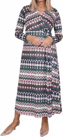 Vilagallo Amelia Wrap Dress In Green Multi