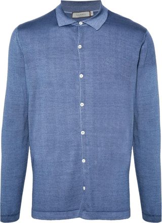 Canali polo-collar cardigan - men - Virgin Wool/Silk - 54 - Blue