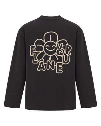 Flaneur Smiling-Flower Graphic Long-Sleeve T-Shirt - Black