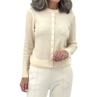 Kinross Cashmere Snap And Ribbon Cardigan In Vanilla