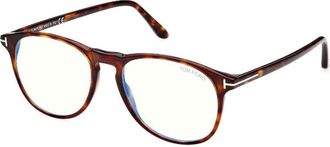 Tom Ford Eyeglasses Round Full Rim, Light Havana Frame And Clear Demo Lenses Lens Ft5805-B/v054