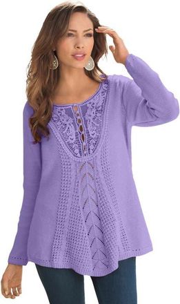 Roaman's Plus Size Lace Yoke Pullover Sweater in Vintage Lavender at Nordstrom, Size 5X