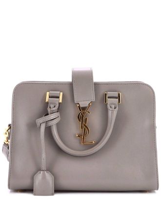 Saint Laurent Grey Leather Monogram Cabas Baby (Authentic Pre-Loved)