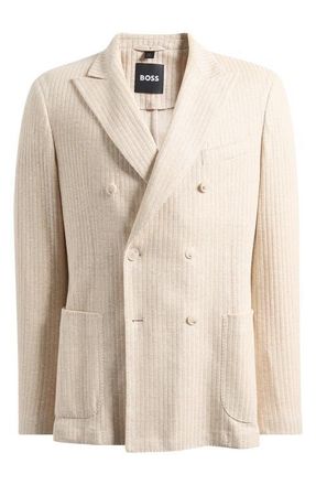 BOSS Hanry Slim Fit Stripe Textured Linen & Cotton Blend Sport Coat in Beige at Nordstrom, Size 40 Regular