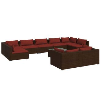 vidaXL Set Muebles De Jard&iacute;n 10 Pzas Y Cojines Rat&aacute;n Sint&eacute;tico Marr&oacute;n Vidaxl