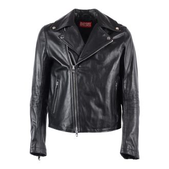 Diesel Leather Jackets, male, Black, Size: L L-Eo-Wrd Jacket