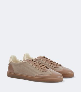 Brunello Cucinelli Leather-trimmed herringbone sneakers