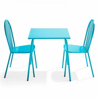 Oviala Mesa de jard&iacute;n bistr&oacute; y 2 sillas de acero azul
