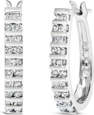 House of Brilliance 10K Gold 1.0 Cttw Alternating Diamond U Hoop Earrings in White at Nordstrom