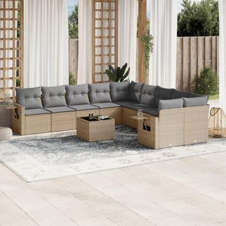 vidaXL Set De Sof&aacute;s De Jard&iacute;n 11pzas Con Cojines Rat&aacute;n Sint&eacute;tico Beige Vidaxl