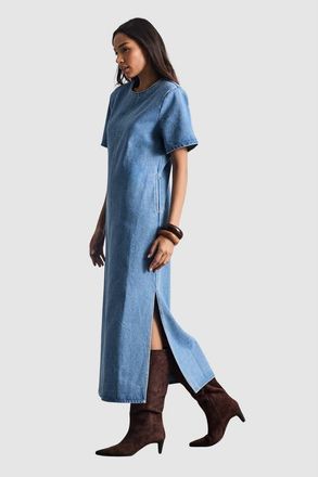Warehouse Denim Side Split Midi Dress in Mid Wash at Nordstrom, Size 8